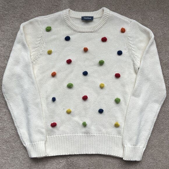 ModCloth Sweater Women M Pom Confetti Blowing Bubble Chunky Ivory Blogger Fave - Picture 1 of 6